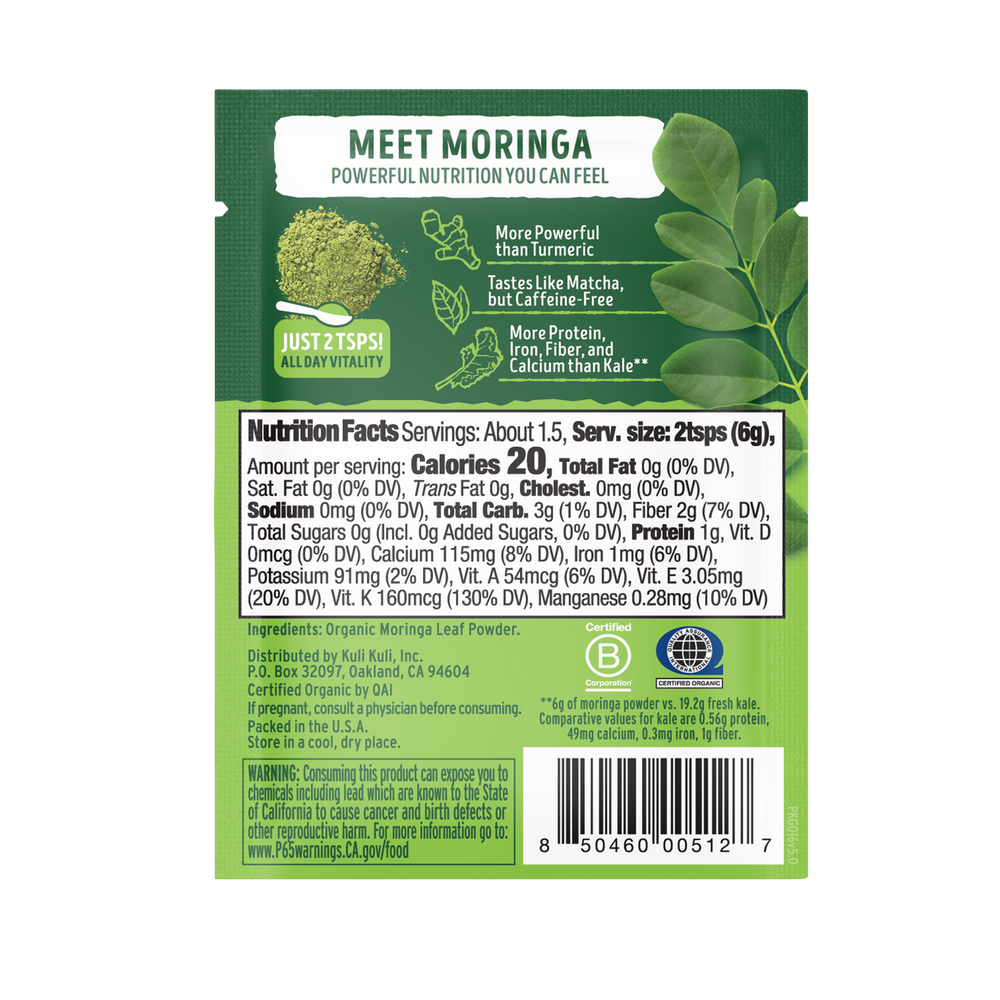 Organic Pure Moringa Powder Packets (5 or 20 Count)