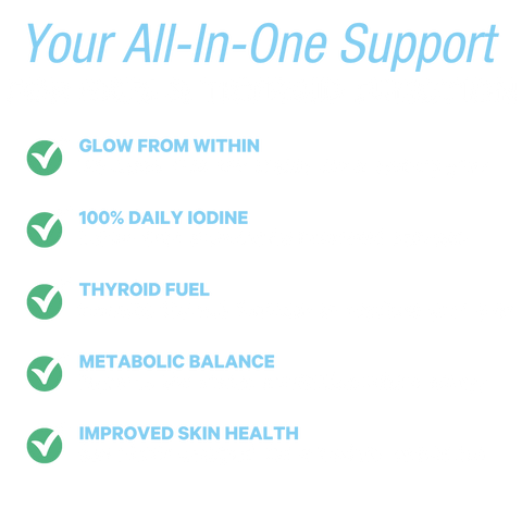 Marine Glow benefits for skin and thyroid function: glow from within, 100% daily iodine from seaweed, thyroid support, metabolic balance, healthy complexion